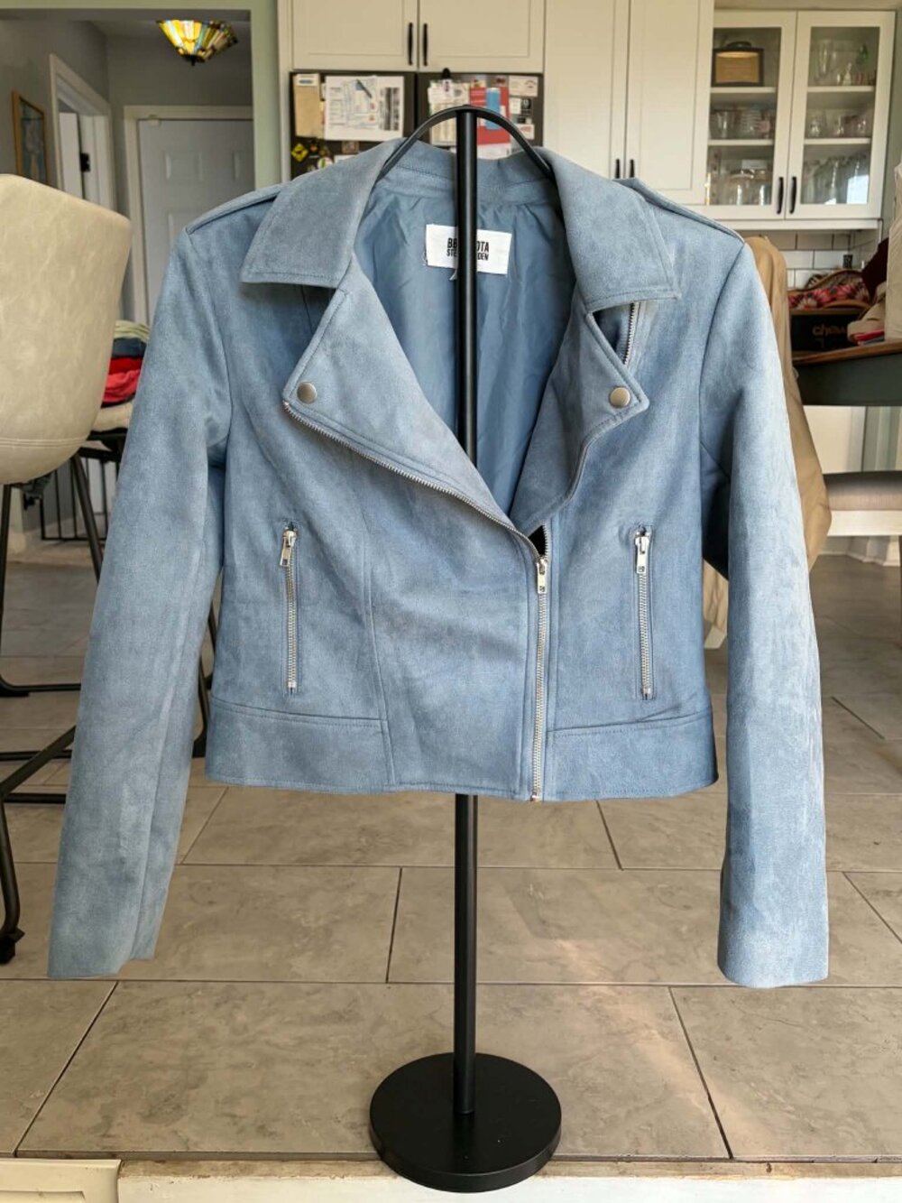 NWOT BB Dakota by Steve Madden Faux Suede Moto Jacket Dusty Blue M